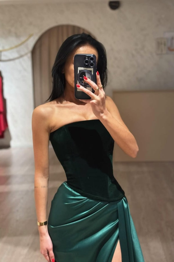 edgynewlook Strapless Long Prom Dress Sleeveless with Split