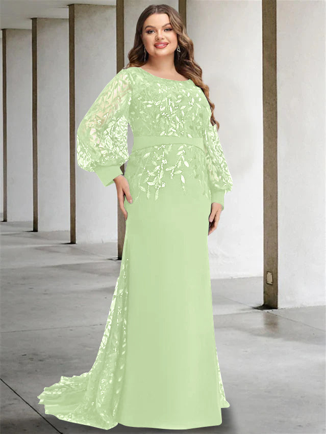 Mermaid/Trumpet Scoop Neck Long Sleeves Floor-Length Plus Size Mother of the Bride Dresses with Sequins