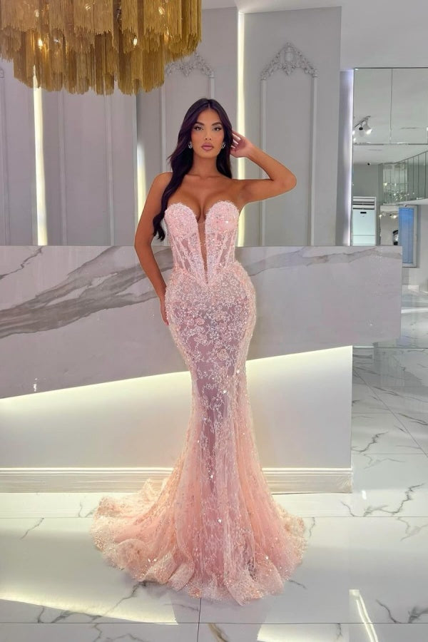 Romantic Pink Lace Mermaid Prom Dress ZT0206