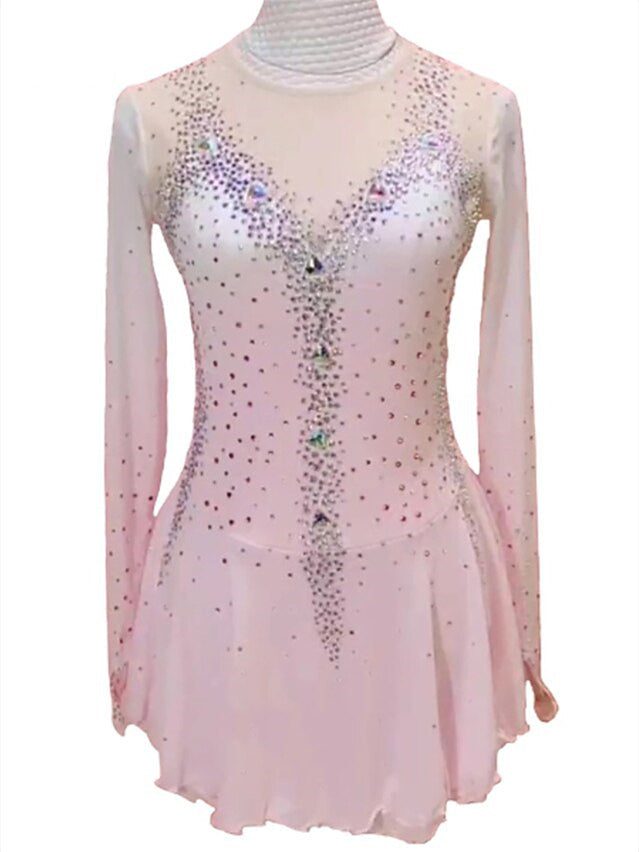 Figure Skating Dress Women's Girls' Ice Dancewear Mesh Spandex High Elasticity  Long Sleeve Ice Skating Dress