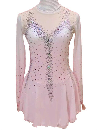 Figure Skating Dress Women's Girls' Ice Dancewear Mesh Spandex High Elasticity  Long Sleeve Ice Skating Dress