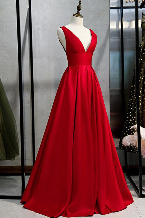 Edgynewlook Elegant Red V-neck A-Line Prom Dress With Sleeveless Online