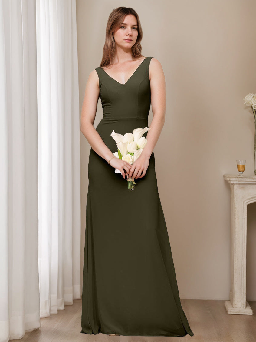 A Line/Princess V-Neck Sleeveless Floor-Length Bridesmaid Dresses