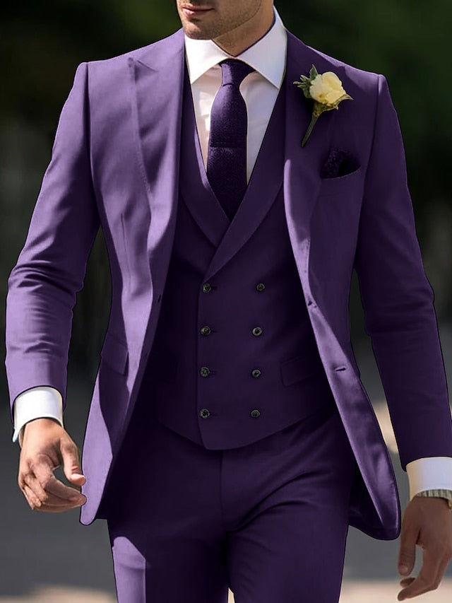 Men's Tailored Fit Single Breasted Two-buttons 3 Pieces Wedding Suits