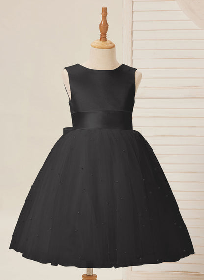 Ball-Gown/Princess Satin Tulle Knee-length Flower Girl Dress