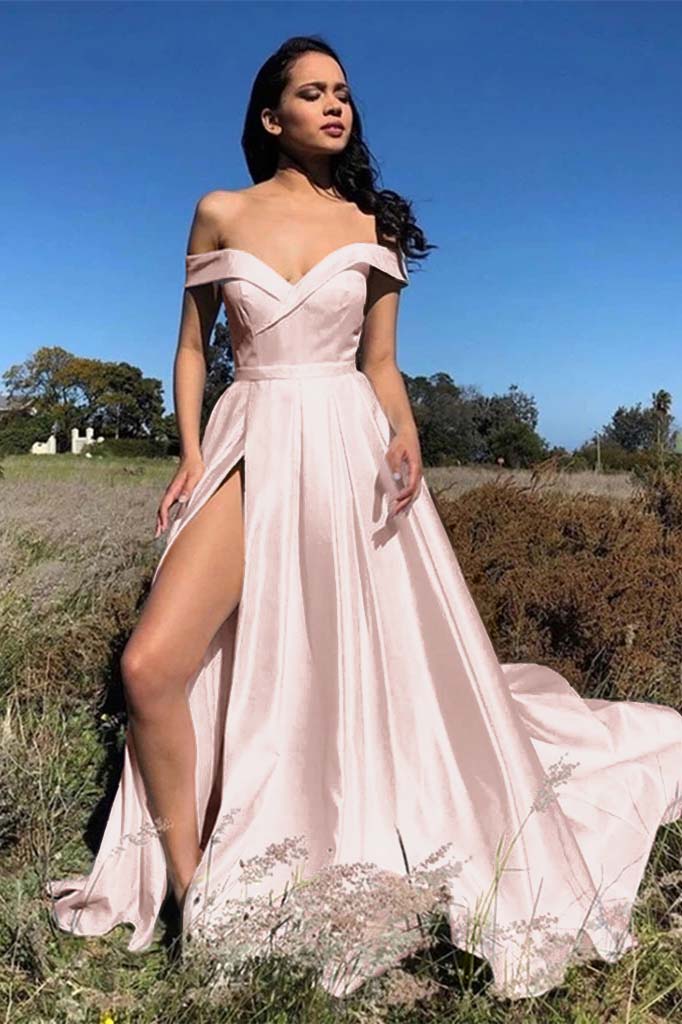 edgynewlook White Chic Off-the-Shoulder Slit Prom Dress