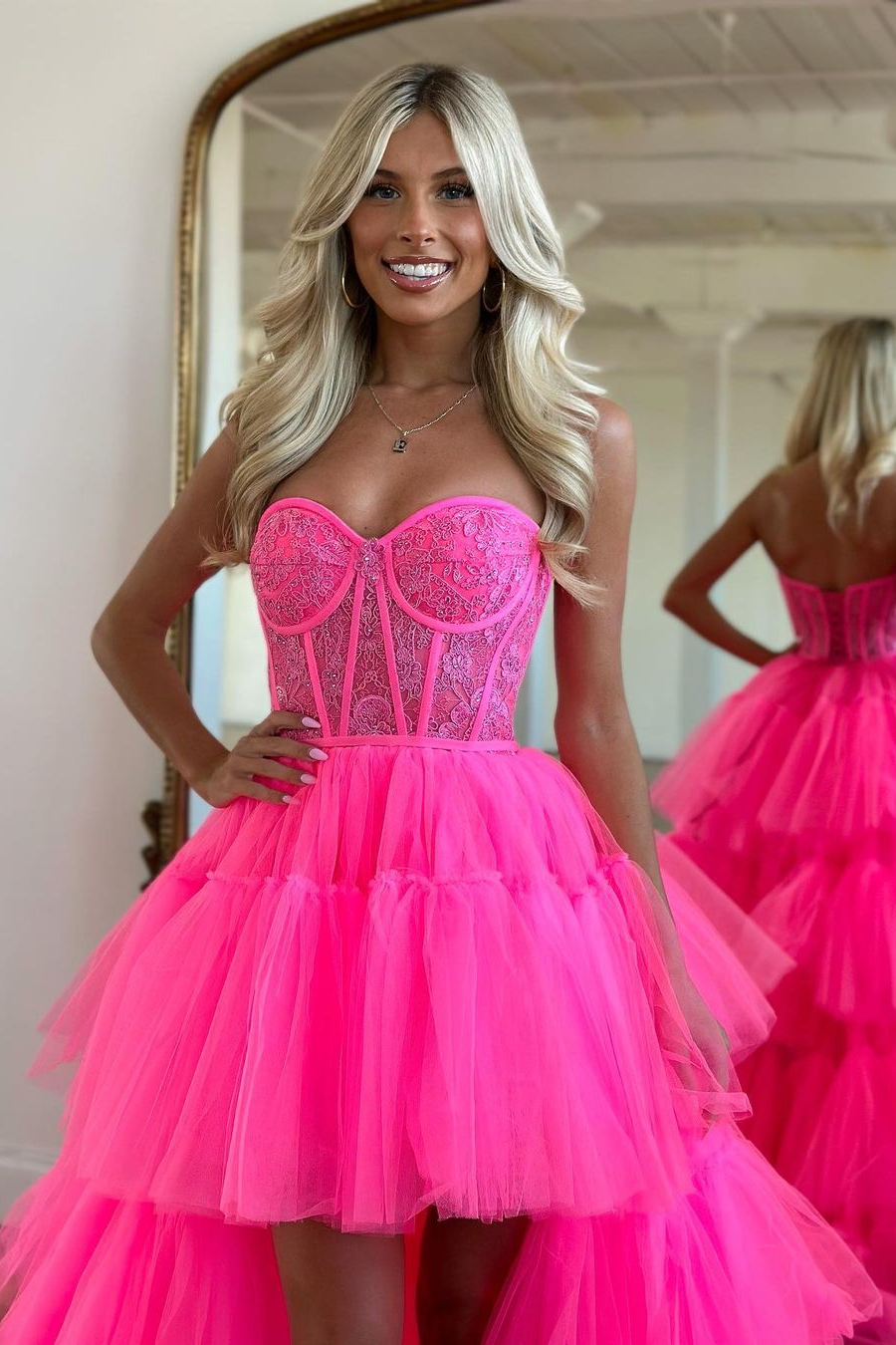 Beautiful Rose Prom Dress With Sleeveless Gown Tulle Train YL0113