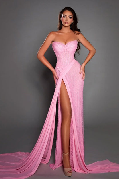 Gorgeous Pink Sweetheart Split Summer Prom Dress ZT0603