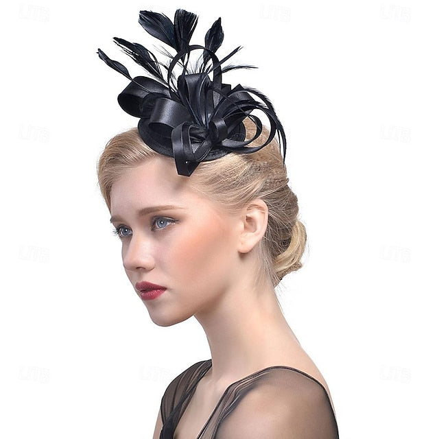 Fascinators Polyester Horse Race Cocktail Elegant Vintage With Feather Bows Headpiece