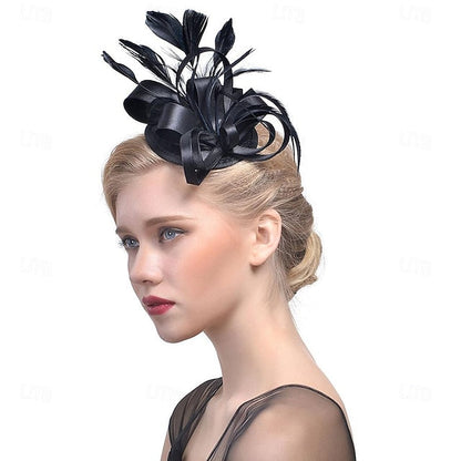 Fascinators Polyester Horse Race Cocktail Elegant Vintage With Feather Bows Headpiece