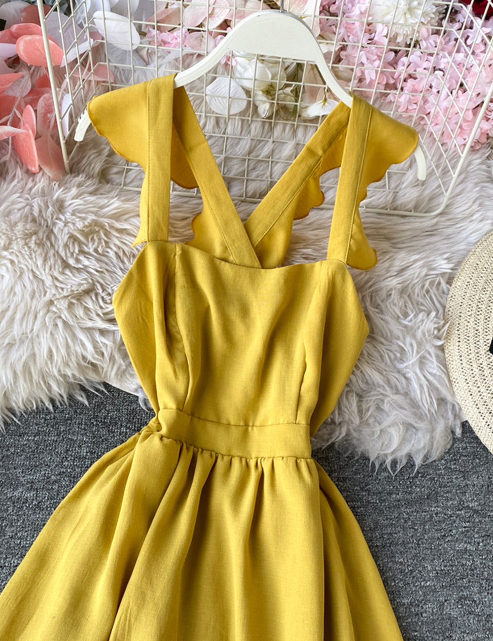 Fashion girl dress A line yellow summer dress  1220