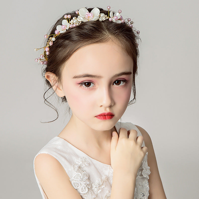 Children's Dress Accessories Delicated Flower Headband with Pearl