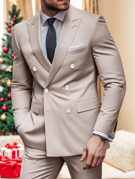 Men's Tailored Fit Double Breasted Six-buttons 2 Pieces Beach Wedding Suits