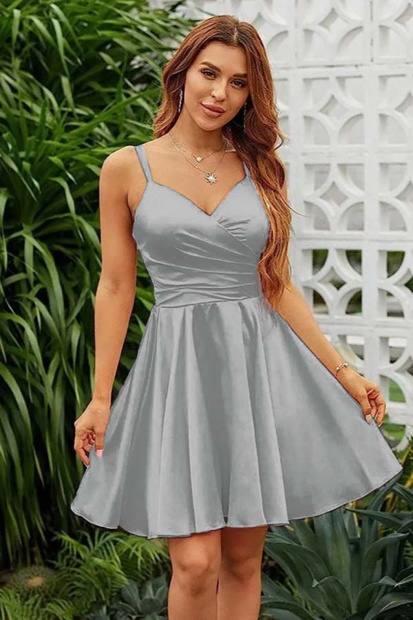 Fashion Pink Spaghetti Strap Homecoming Dress V Neck Prom Dress YZTS072