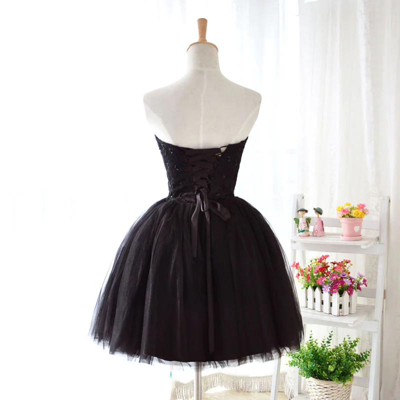 Cute Black Tulle Homecoming Dress, Little Black Formal Dress gh604