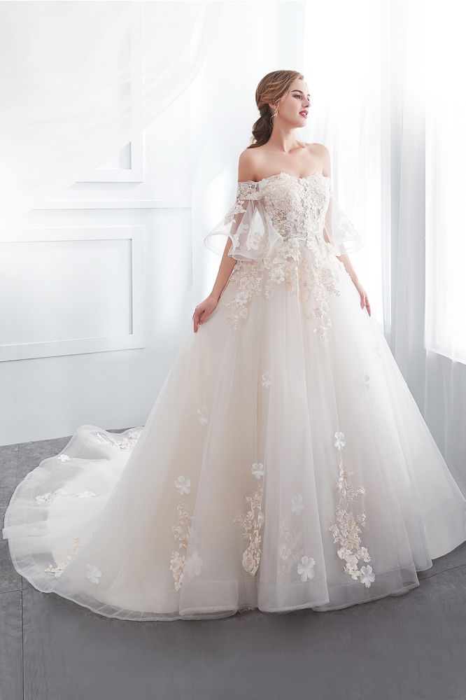 Ball Gown Off the shoulder Floor Length Appliques Tulle Wedding Dresses