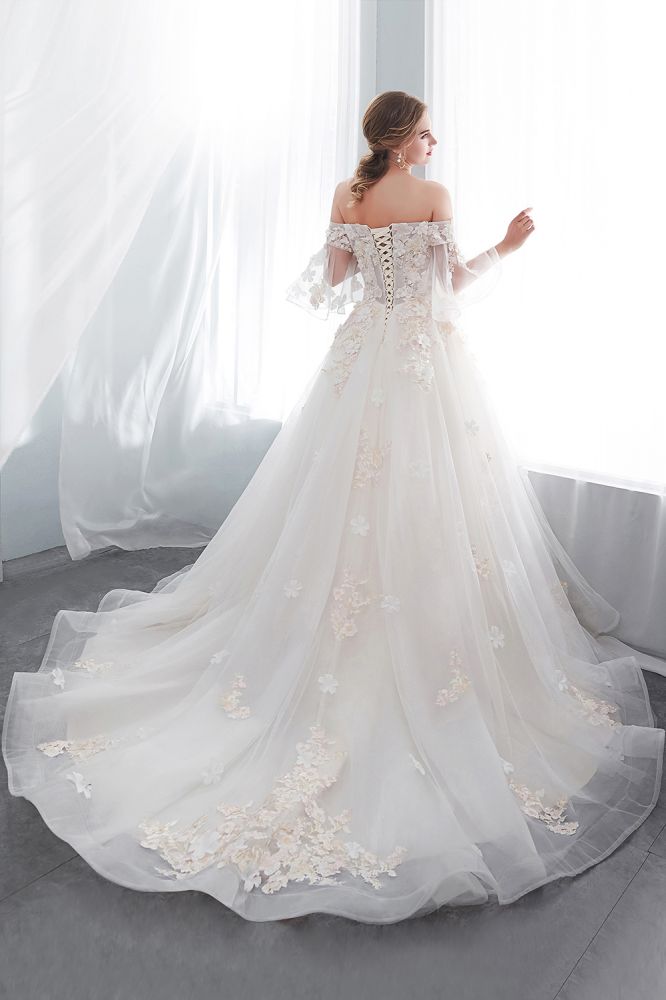 Ball Gown Off the shoulder Floor Length Appliques Tulle Wedding Dresses