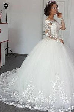 Ball Gown Strapless Portrait Floor Length Tulle Crochet Flower Wedding Dress