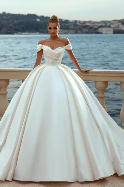 Ball Gown Sweetheart Sleeveless Off-the-shoulder Floor-length Sleeveless Wedding Dress