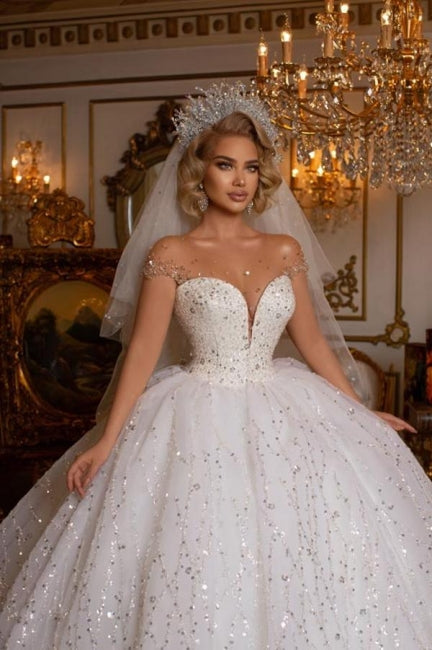 Ballbella Modern Sweetheart Sleeveless Ball Gown Wedding Dress With Glitter Off-the-shoulder