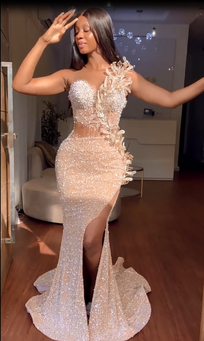 Ballbella Sweetheart Mermaid Sequins Prom Dress Long With Slit