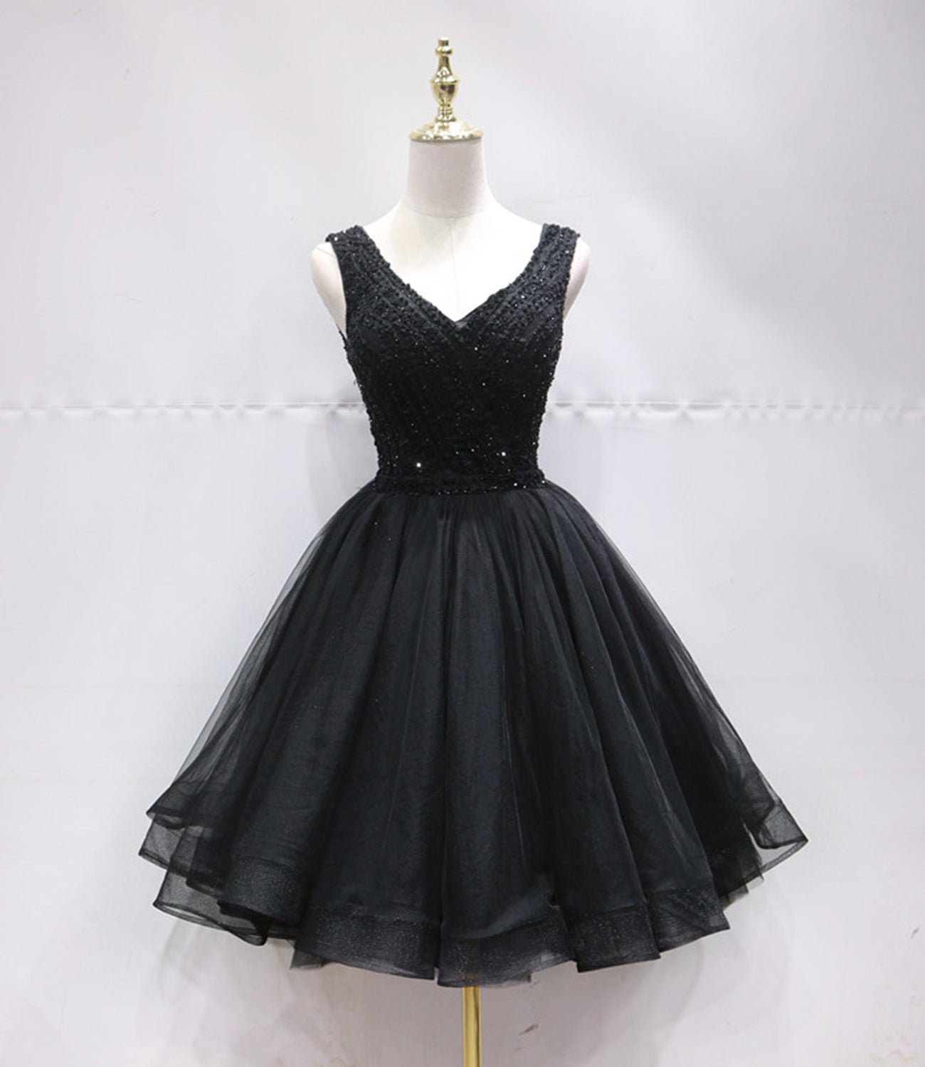 Black v neck beads short prom dress homecoming dress  10247