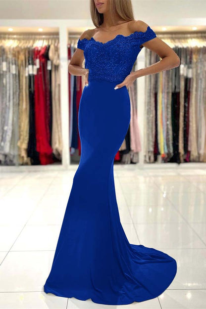 edgynewlook Mermaid Off-the-Shoulder Prom Dress Long With Lace Appliques