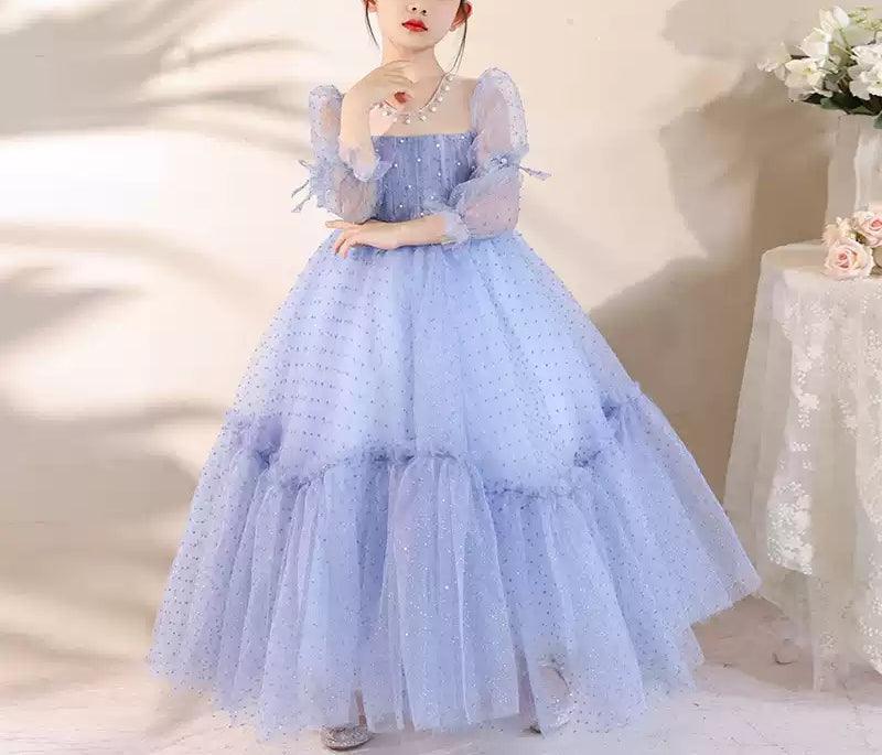 A-Line/Princess Long Sleeves Floor Length Girl Party Dress with Beadings