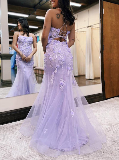 Armani |Lilac Mermaid Scoop Neck Prom Dress with Appliques