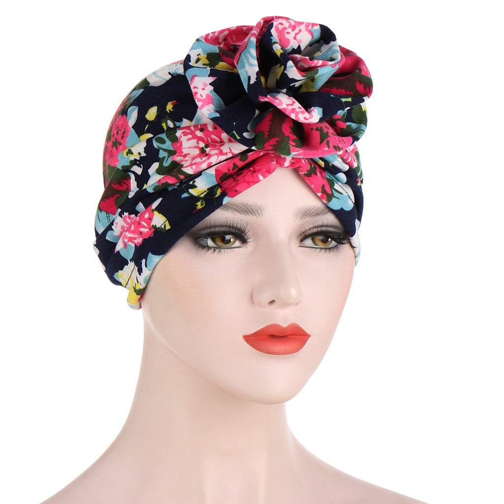 Women Ethnic Plaid Pattern Cashew Flower Musulman India Islamic Head Wrap Turban