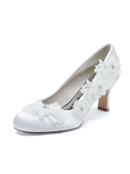 Women's Wedding Shoes Applique Mid Heel Pointed Toe Bridesmaid Shoes