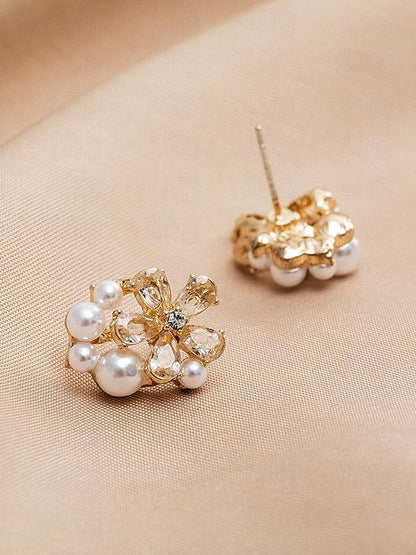 Stud Earrings For Women's Wedding Work Daily  Classic Floral Gold Earrings