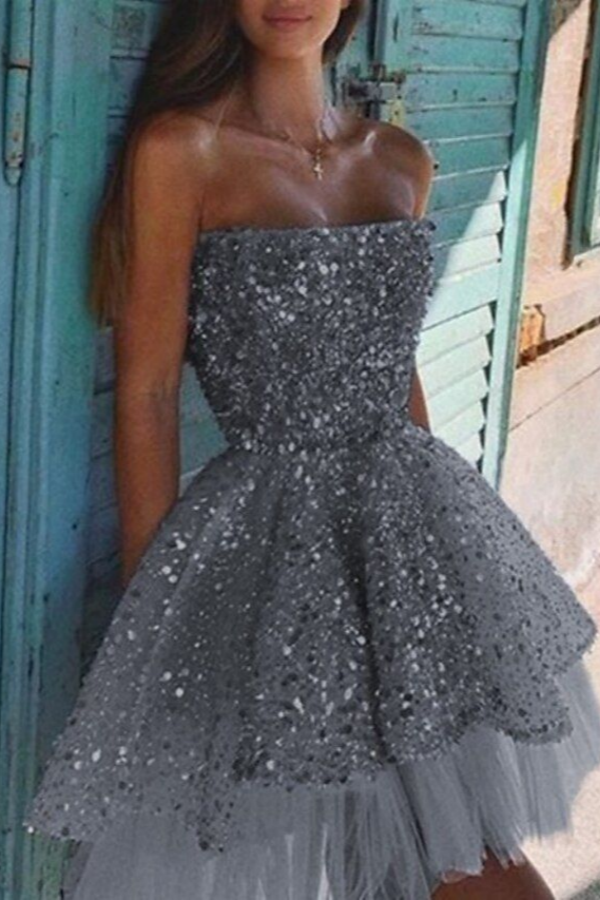 Strapless Sequin Sparkly Homecoming Dress Party Short Prom Dress HC0028