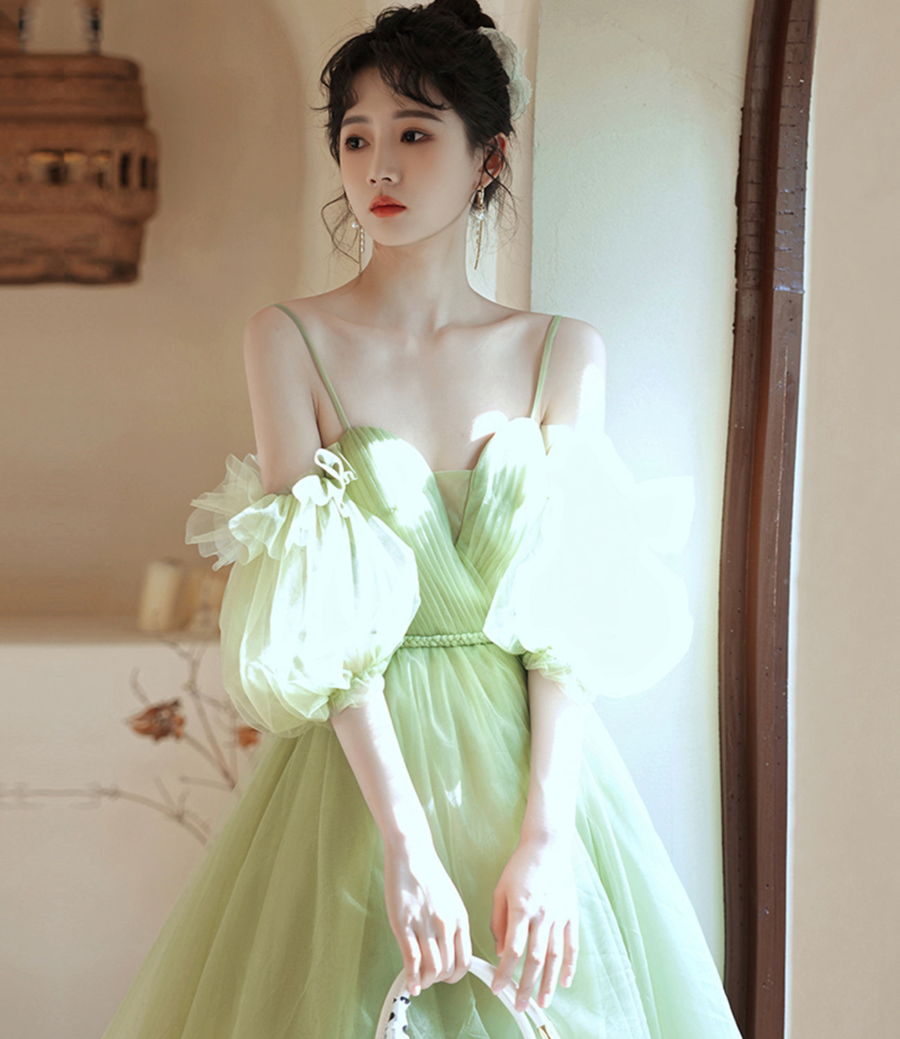 Green tulle short prom dress cocktail dress  8983