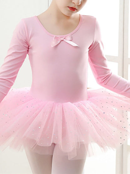 Kids' Dancewear Dress Splicing Long Sleeve Girls' Performance Cotton Blend Tulle