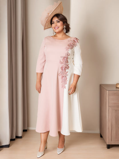 A-Line/Princess Scoop 3/4 Length Sleeves Ankle-Length Elegant Plus Size Mother of the Bride Dresses with Floral Appliques