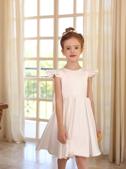 Ball-Gown Satin Scoop Sleeveless Knee-Length Ruched Flower Girl Dresses