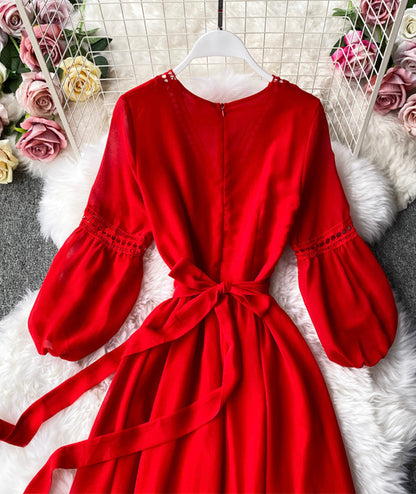 Red A line chiffon dress fashion girl dress  1000