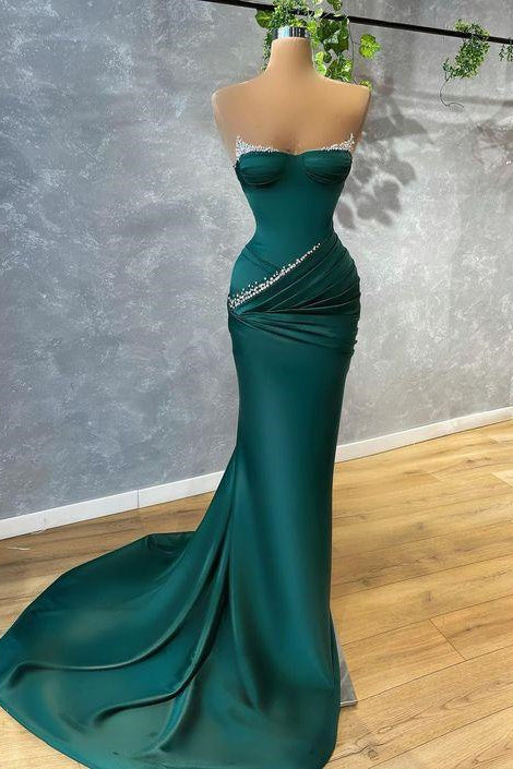 edgynewlook Dark Green Mermaid Prom Dress Strapless With beads