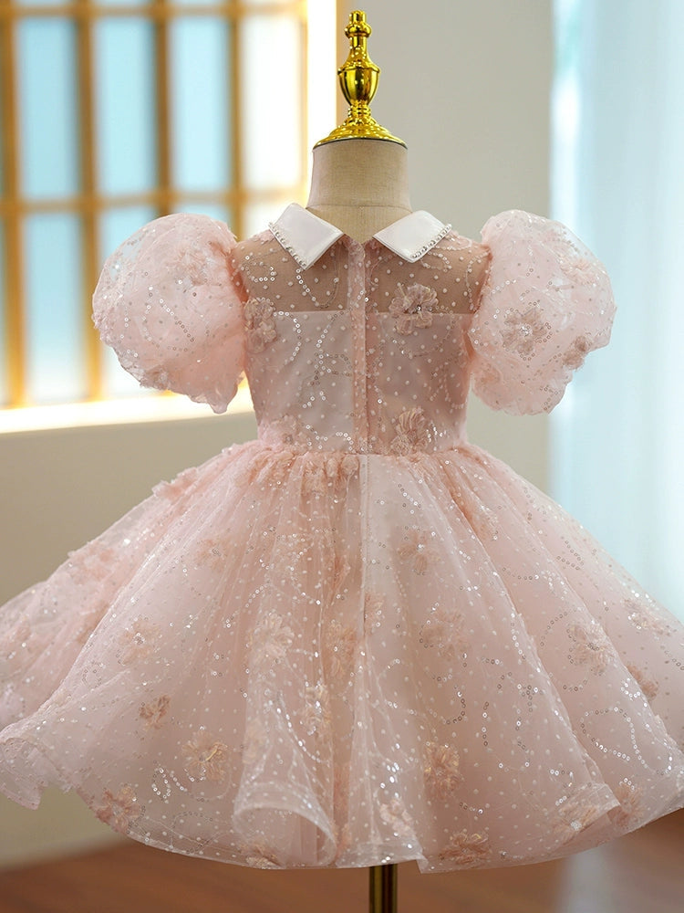 A-Line/Princess Short Sleeves Knee-Length Girl Lace Party Dress with Bows