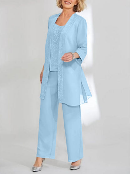 Chiffon Scoop Ankle-Length Mother of the Bride Pantsuits with Jacket