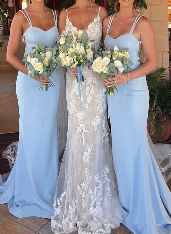 Sheath/Column Spaghetti Straps Floor-length Long Bridesmaid Dresses