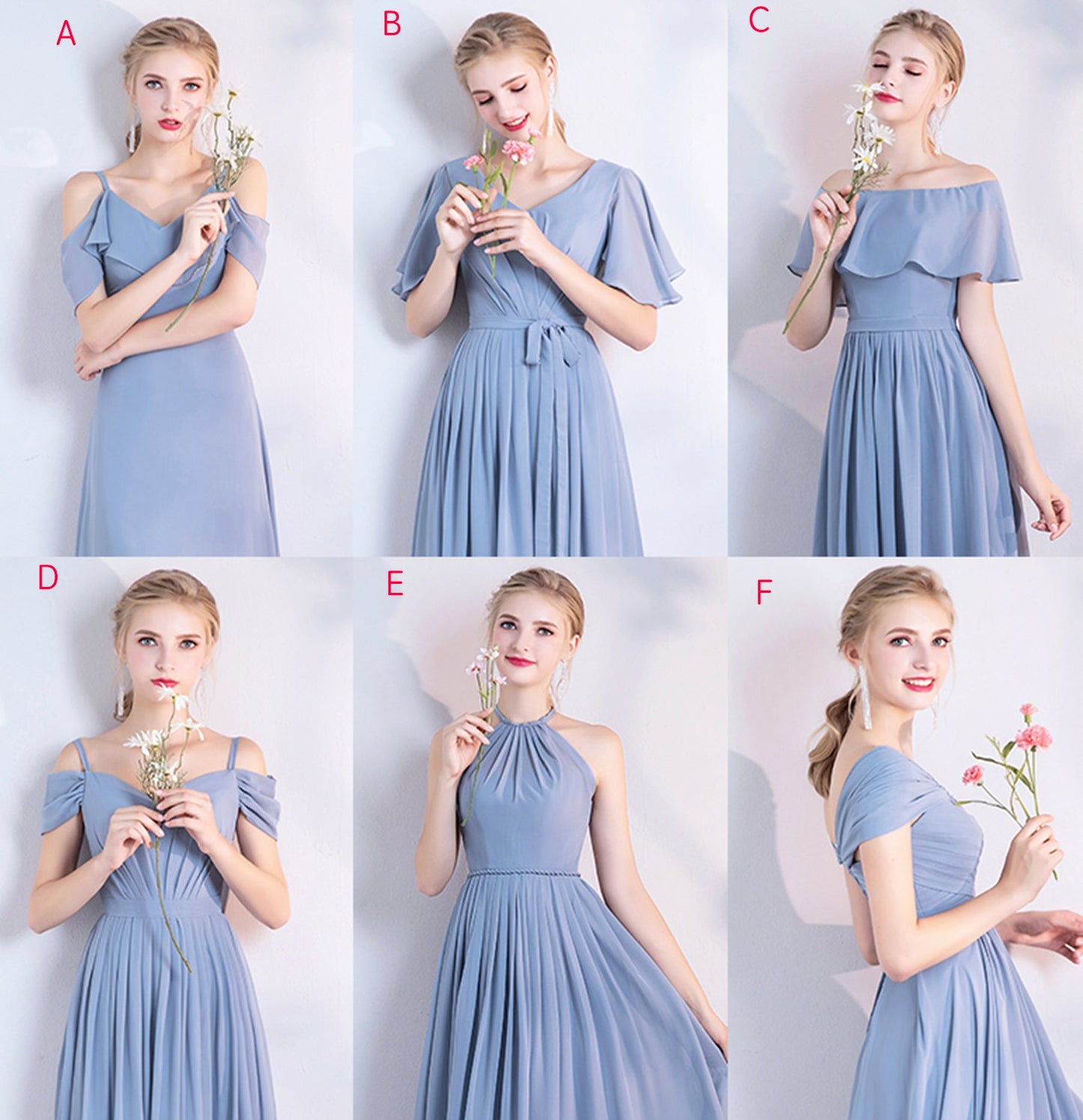 Blue chiffon long A line prom dress bridesmaid dress  10043