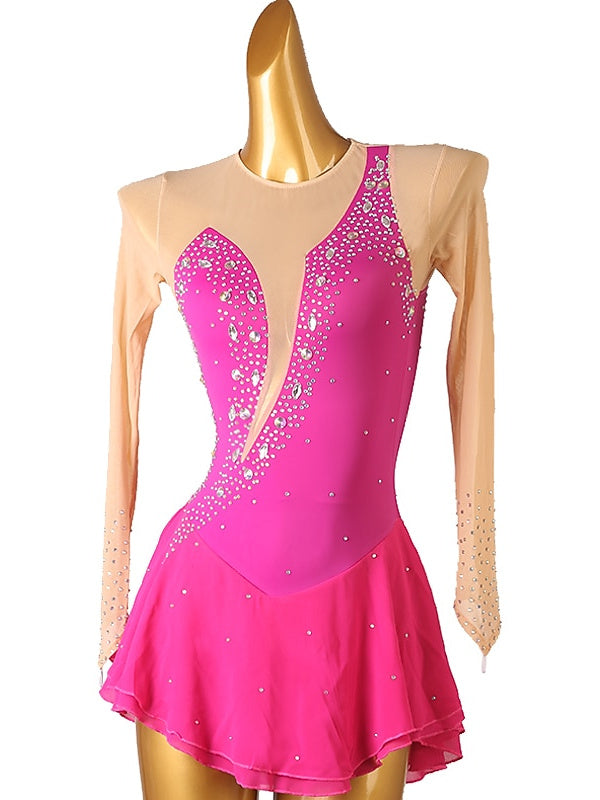 Figure Skating Dress Women's Girls' Ice Dancewear Classic Crystal/Rhinestone Long Sleeve Ice Skating Dress