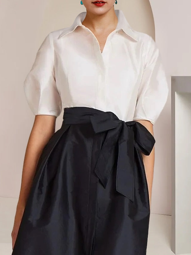 A-Line/Princess Shirt Collar Short Sleeves Floor-Length 2 pieces Mother Of The Bride Dresses with Bowknot