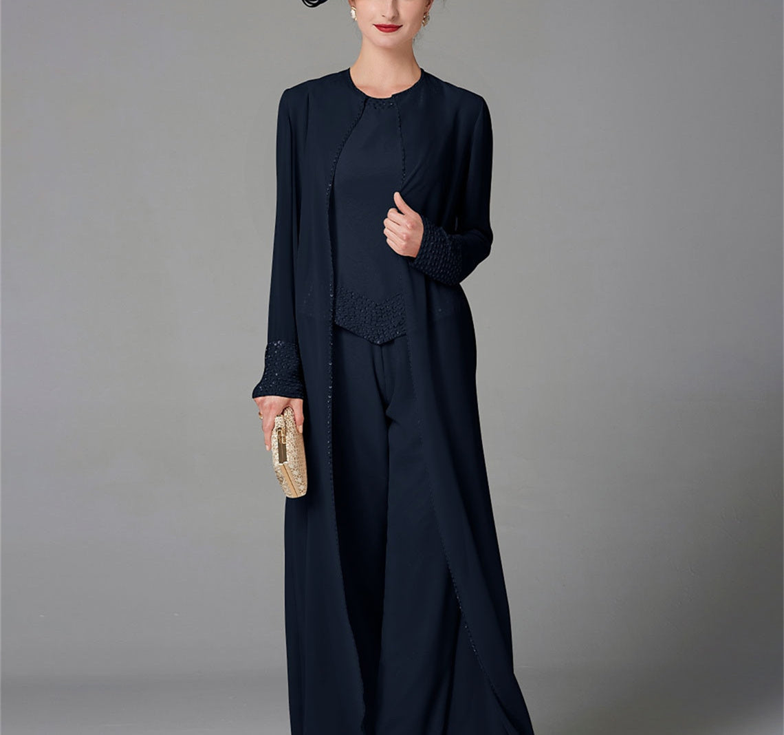 Chiffon Long Sleeves Mother of the Bride Pantsuits with Jacket & Sequins