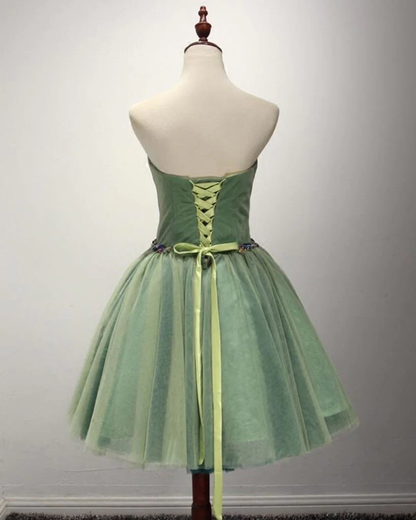 Green Sweetheart Tulle Knee Length Party Dress Green Homecoming Dresses gh582