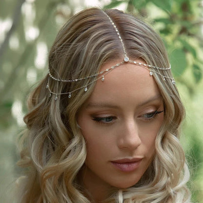 Minimalist Sparkling Wedding Rhinestone Dangle Headpiece