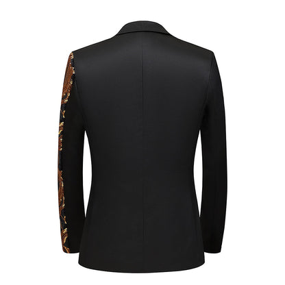 Gold Red Men's Tailored Fit Single Breasted One-button Sequins Party Jacket