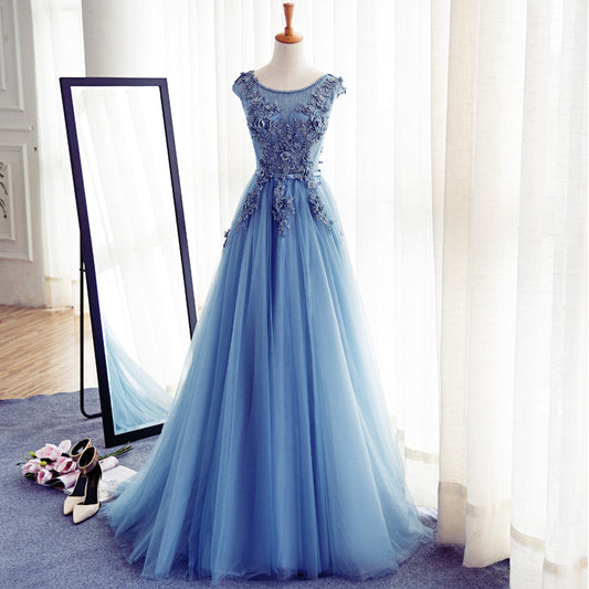 Stylish A-line tulle lace long prom dress,formal dresses  7669